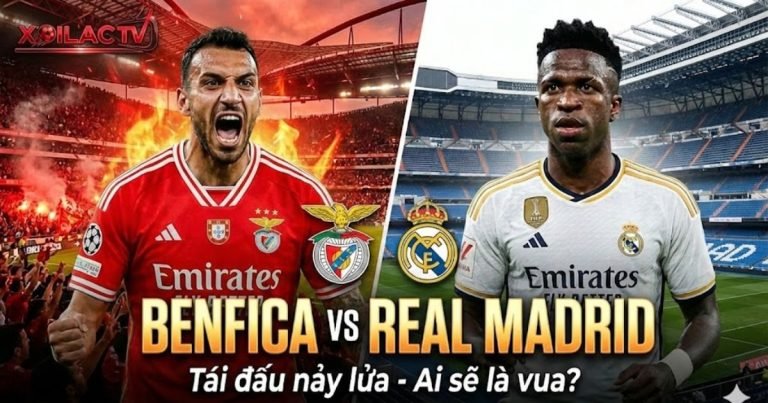 Poster xem trực tiếp bóng đá Benfica vs Real Madrid vòng Play-off Cúp C1 trên Xoilac TV - Đại chiến nảy lửa tại sân Da Luz