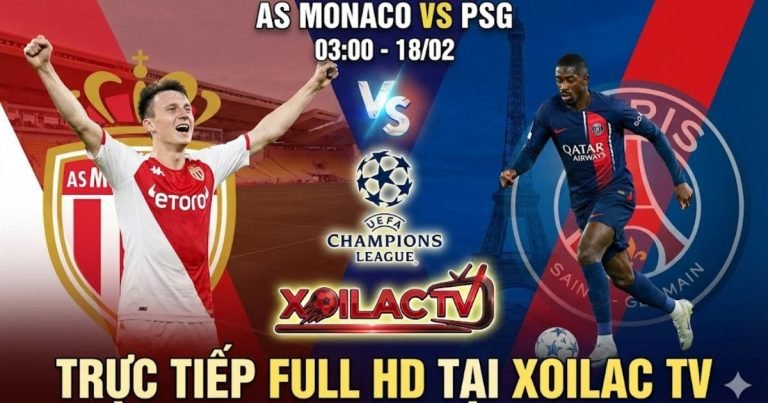 Poster xem trực tiếp bóng đá Monaco vs PSG vòng Play-off Cúp C1 trên Xoilac TV - Đối đầu giữa Golovin và Dembele