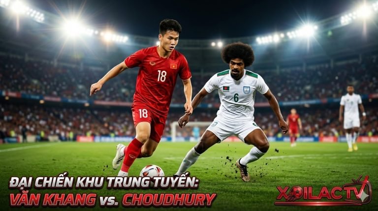 Hình ảnh nhận định Việt Nam vs Bangladesh: Điểm nóng tranh chấp giữa Khuất Văn Khang và Hamza Choudhury tại sân Hàng Đẫy - Xoilac TV.