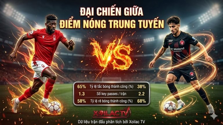 So sánh thống kê điểm nóng trung tuyến giữa Ibrahim Sangare và Aral Simsir trong trận đấu Nottingham Forest vs Midtjylland được phân tích bởi Xoilac TV.