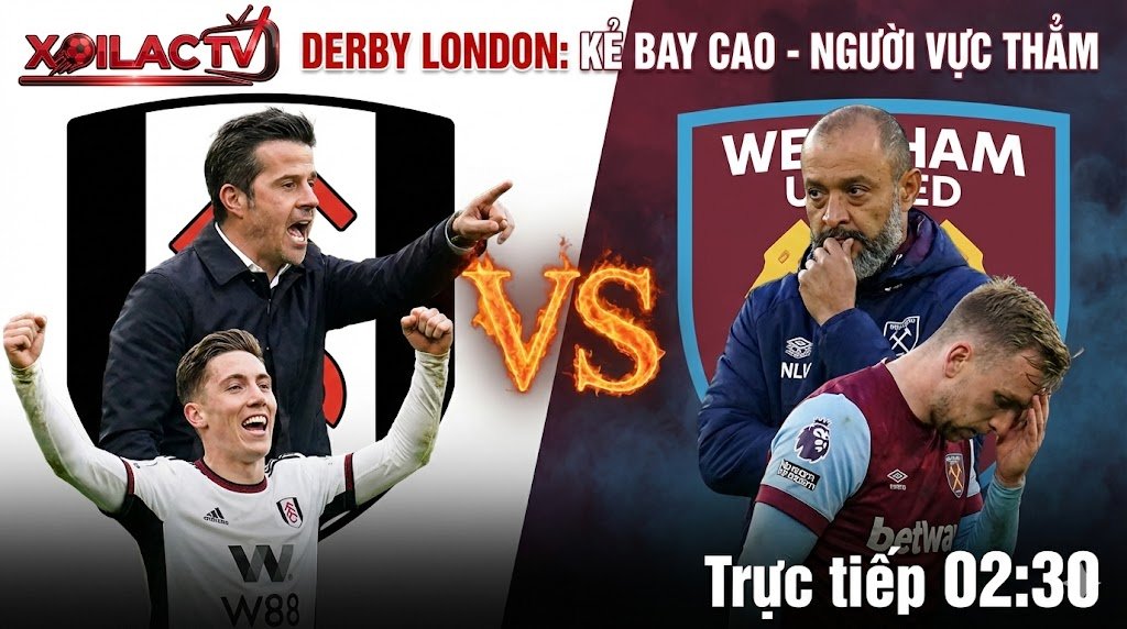 Ảnh đại diện trận Derby London giữa Fulham vs West Ham: Đối đầu kịch tính giữa HLV Marco Silva và Nuno Espírito Santo, xem trực tiếp bóng đá Full HD tại Xoilac TV.
