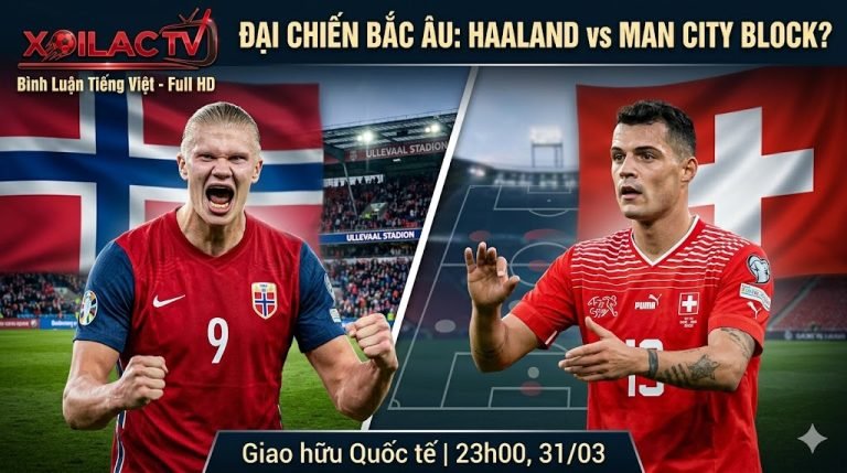 Nhận định bóng đá Na Uy vs Thụy Sĩ: Cuộc đối đầu trực tiếp giữa tiền đạo Erling Haaland và trung vệ Manuel Akanji trên sân Ullevaal – Ảnh: Xoilac TV