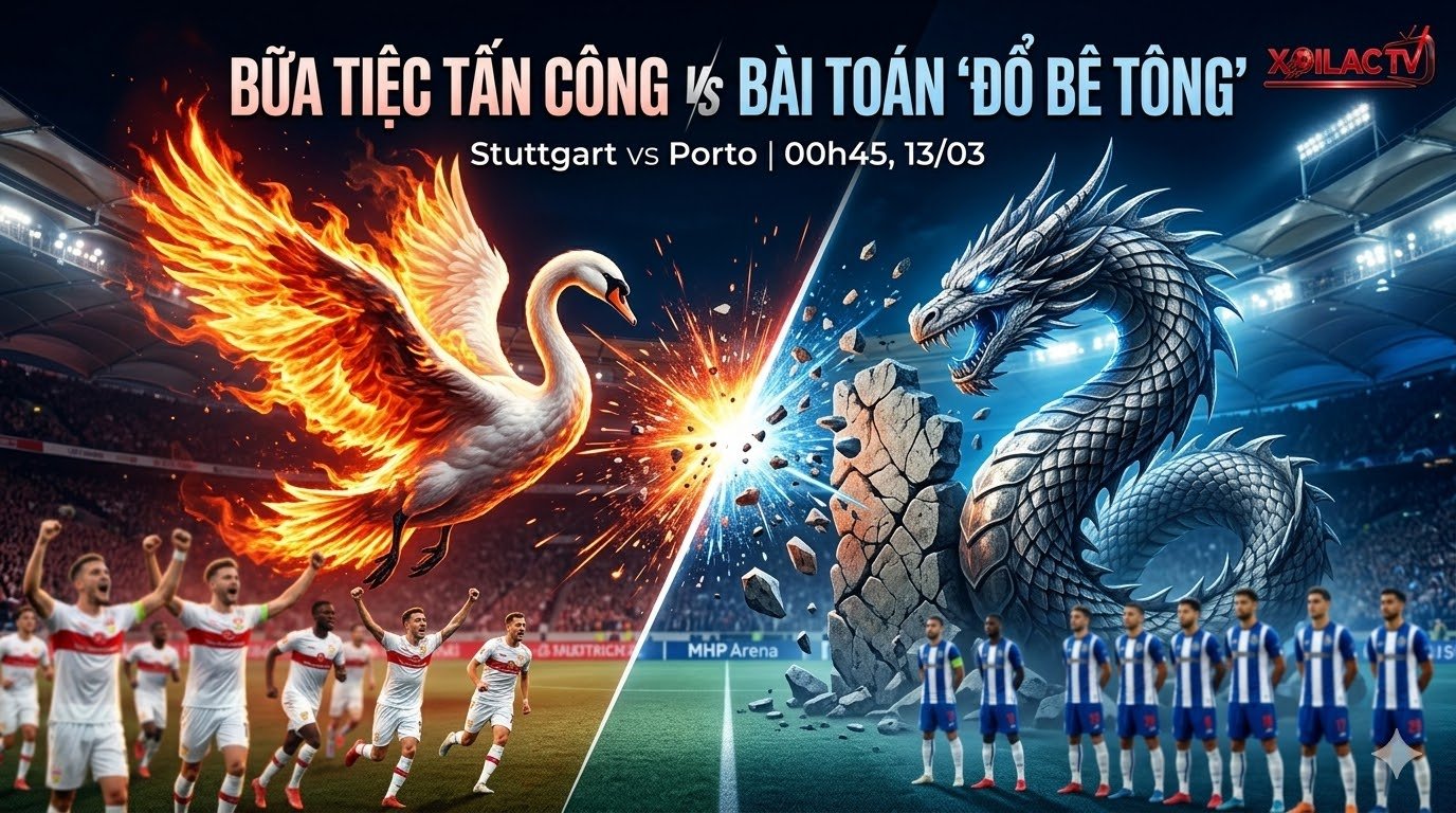 Hình ảnh nhận định trận đấu Stuttgart vs Porto tại vòng 1/8 Europa League: Sự đối lập giữa hàng công rực lửa của Stuttgart và hàng thủ kiên cố của Porto.