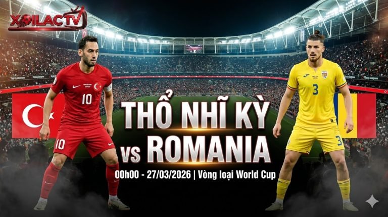 Banner nhận định trận đấu giữa Thổ Nhĩ Kỳ và Romania tại vòng playoff World Cup 2026 trên sân Tüpraş, với sự xuất hiện của Hakan Çalhanoğlu và Radu Drăgușin.