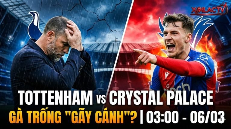 Ảnh đại diện trực tiếp Tottenham vs Crystal Palace vòng 29 Ngoại Hạng Anh lúc 03:00 ngày 06/03. Hình ảnh đối lập giữa nỗi thất vọng của Tottenham và sự thăng hoa của Crystal Palace trên nền SVĐ Tottenham Hotspur. Xem bóng đá HD tại Xoilac TV.