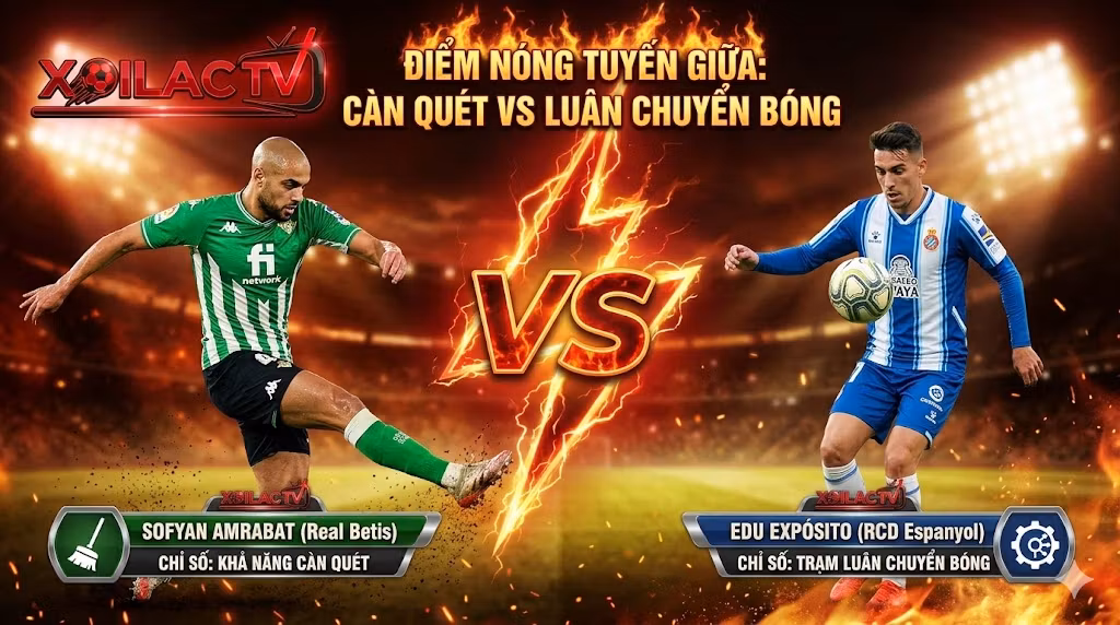 Điểm nóng tuyến giữa giữa Sofyan Amrabat (Real Betis) và Edu Expósito (Espanyol)