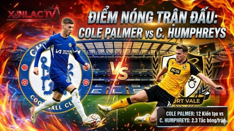 Điểm nóng định đoạt trận đấu Chelsea vs Port Vale: Tiền vệ Cole Palmer đối đầu trực tiếp với kỹ năng tắc bóng của trung vệ C. Humphreys.