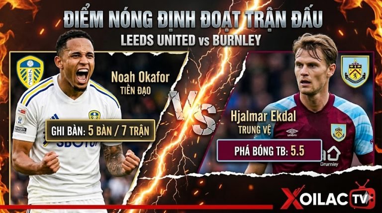 Điểm nóng đối đầu định đoạt trận Leeds vs Burnley tại Ngoại hạng Anh: Cuộc đụng độ giữa tiền đạo Noah Okafor và trung vệ Hjalmar Ekdal.