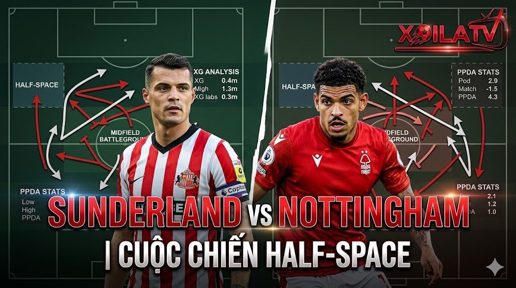Nhận định Sunderland vs Nottingham Forest: Cuộc chiến chiến thuật vùng Half-space giữa Granit Xhaka và Morgan Gibbs-White - Nguồn: Xoilac TV.
