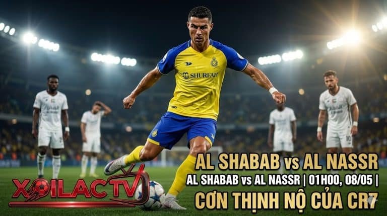 Ảnh đại diện nhận định trận đấu Al Shabab vs Al Nassr: Cristiano Ronaldo đầy quyết tâm tung cú sút trong màu áo Al Nassr, minh họa bởi Xoilac TV.
