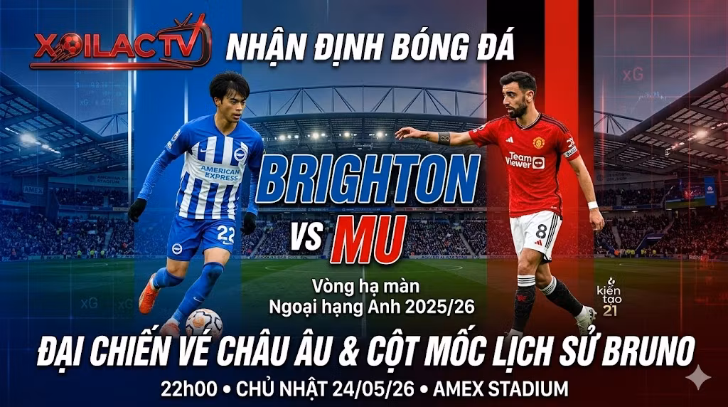 Ảnh đại diện nhận định Brighton vs MU với Kaoru Mitoma và Bruno Fernandes trên Xoilac TV