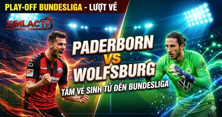 Nhận định soi kèo Paderborn vs Wolfsburg lúc 1h30 ngày 26/05. Tấm vé sinh tử quyết định thăng hạng Bundesliga - Đồ họa Xoilac TV.