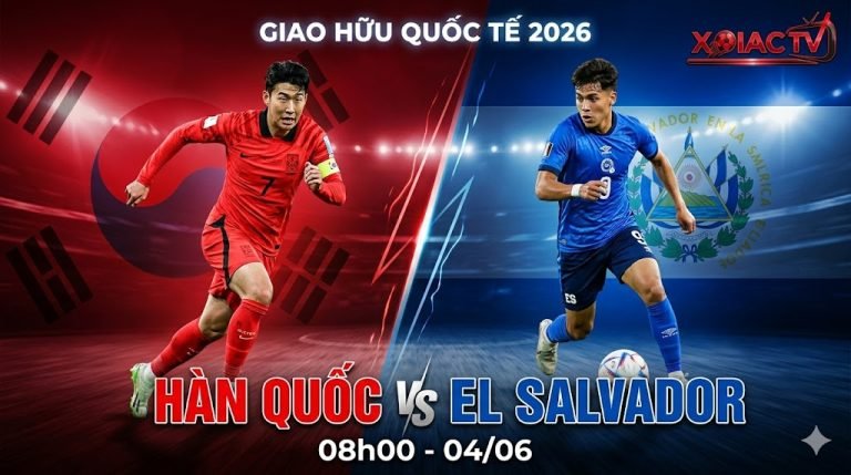 Poster giới thiệu trận giao hữu bóng đá quốc tế giữa Hàn Quốc và El Salvador năm 2026, với hình ảnh Son Heung-min bứt tốc và Nathan Ordaz đi bóng.