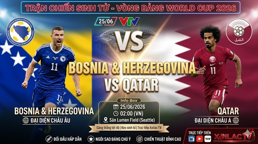 Nhận định soi kèo trận chiến sinh tử giữa Bosnia & Herzegovina vs Qatar tại vòng bảng World Cup 2026 - Xoilac TV.