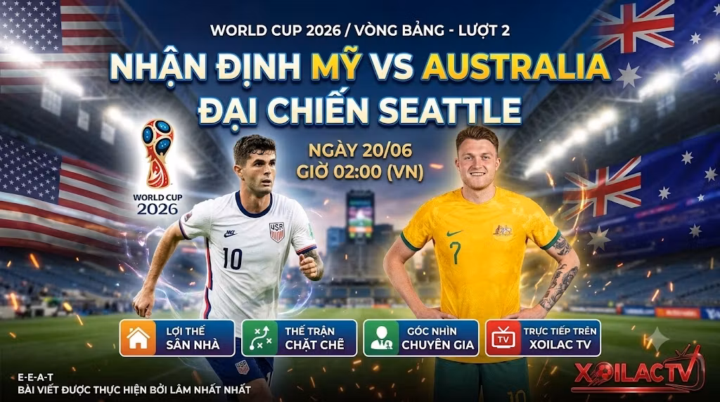 Nhận định bóng đá Mỹ vs Australia (02h00 ngày 20/6) bảng D World Cup 2026 cập nhật mới nhất trên Xoilac TV.