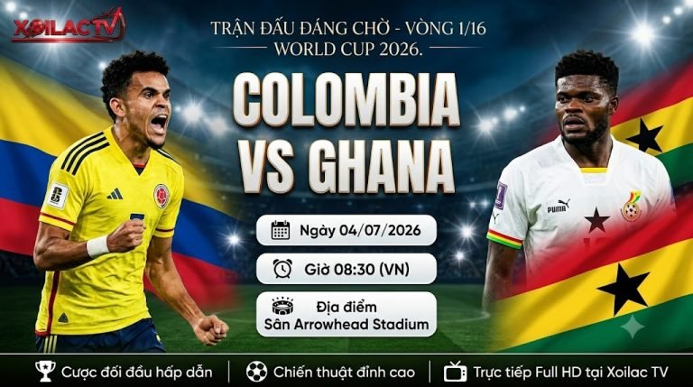 Ảnh bìa trận đấu Colombia vs Ghana, Vòng 1/16 World Cup 2026, với Luis Díaz và Thomas Partey