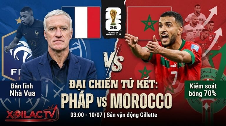 Nhận định trực tiếp bóng đá Pháp vs Morocco vòng tứ kết World Cup 2026 - Cuộc đối đầu chiến thuật giữa HLV Didier Deschamps và Mohamed Ouahbi.