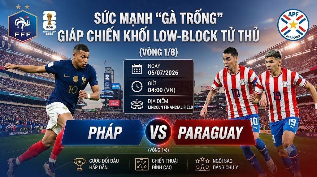Nhận định trực tiếp Pháp vs Paraguay vòng 1/8 World Cup 2026, sức mạnh Gà Trống đối đầu khối phòng ngự Low-Block